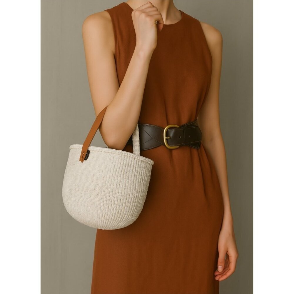 MIFUKO MEDIUM SHOPPER BEACH BASKET WOVEN WHITE  BAG